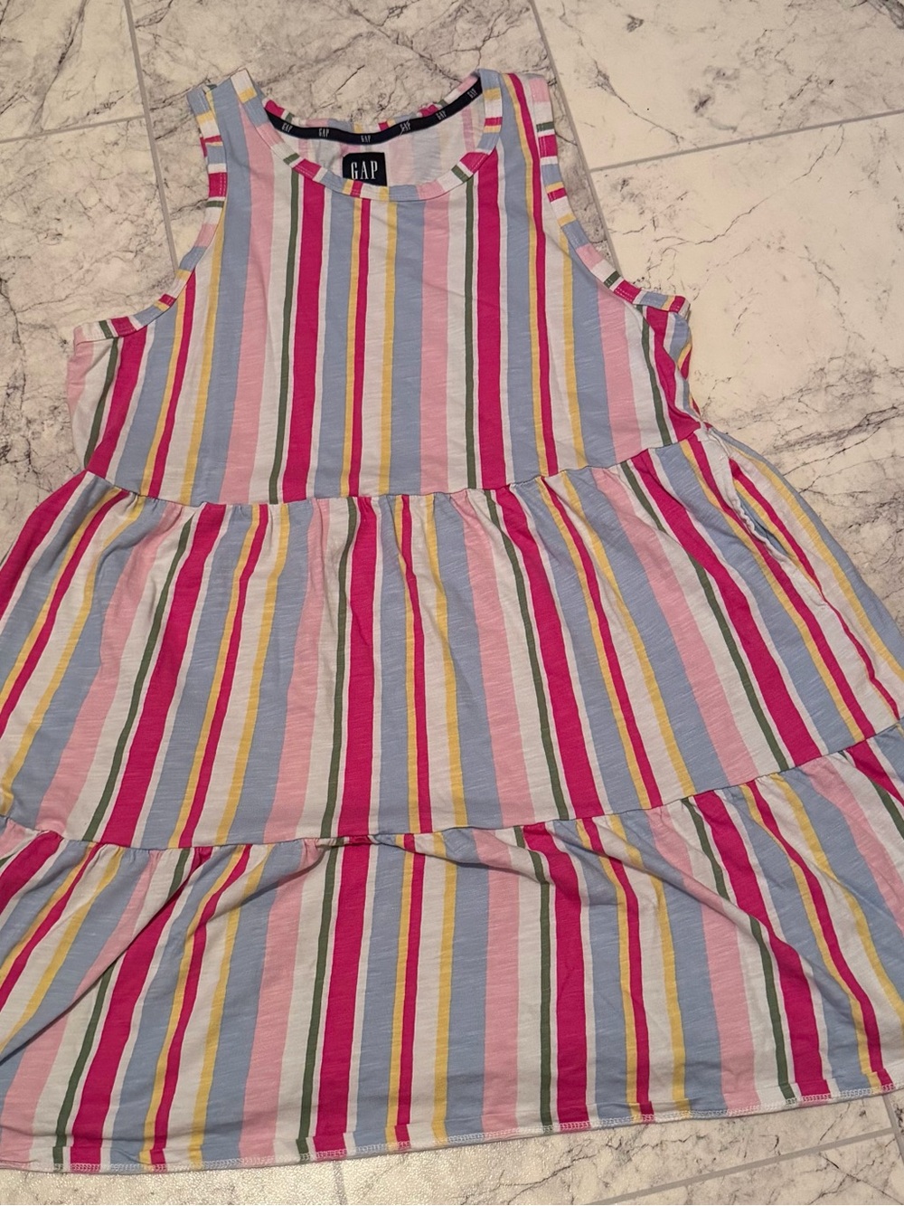GAP Womens Multicolor Striped Tank Dress - Pink, Blue, Yellow, Green